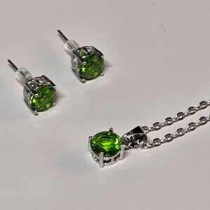Sterling Silver Plated Stamped 925 Peridot Matching Necklace Earrings Leo Bday